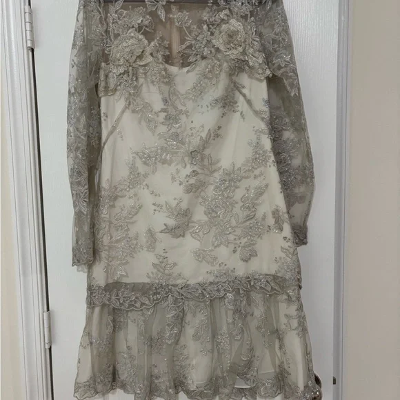 chinese dress ladies Marchesa Notte Metallic Lace Cap Sleeve Dress  Runway Catalog